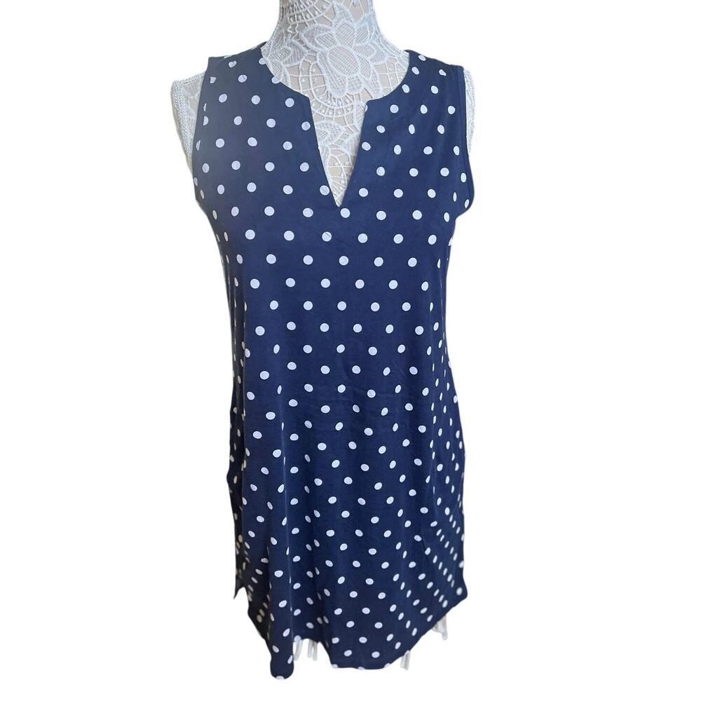 Lands' End Women's Blue White Polka Dot Cotton Shift Dress Medium 10-12
